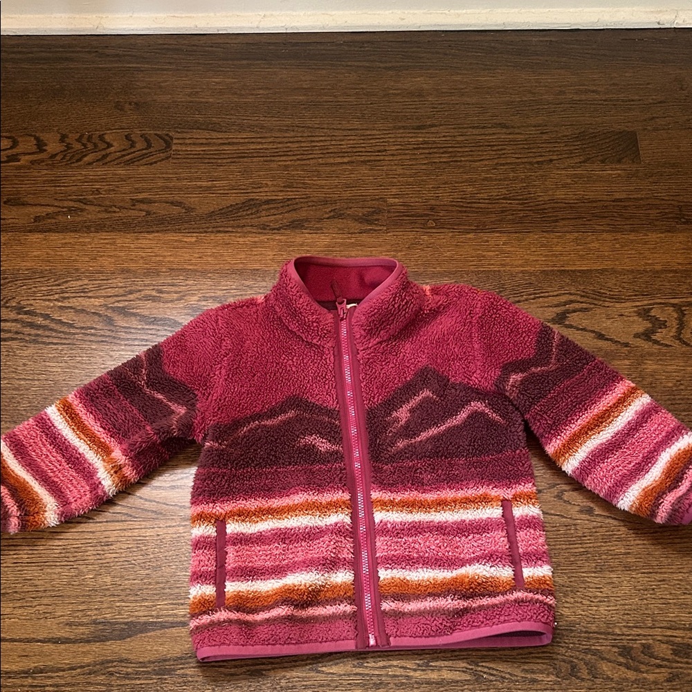 Faherty Pink and Burgundy Striped Fleece with Sun Logo